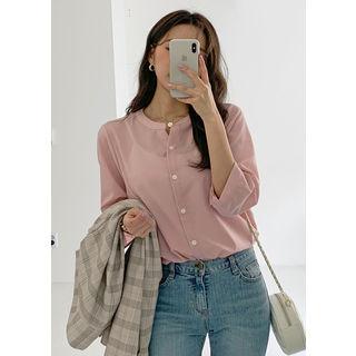 Tall Size Open-placket 3/4-sleeve Blouse