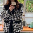 Long-sleeve Collared Houndstooth Coat Black - One Size