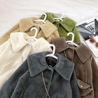 Mock Chenille Single-breasted Long-sleeve Coat With Bag