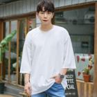 3/4-sleeve Embossed Boxy-fit T-shirt