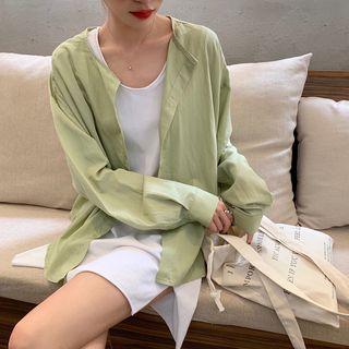 Plain Long-sleeve Loose-fit Blouse / Plain Tank Top