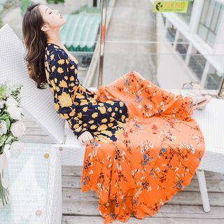 Long-sleeve Floral Print Maxi Sundress