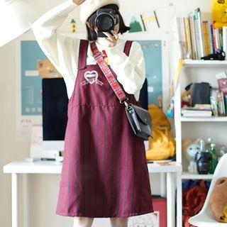 Stripe Heart Embroidered Jumper Dress