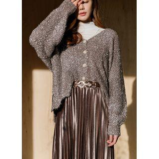 Scallop-hem Glittered Furry Cardigan