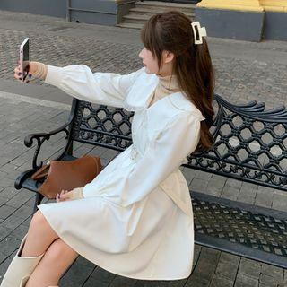 Long-sleeve Wide Collar Mini A-line Shirtdress