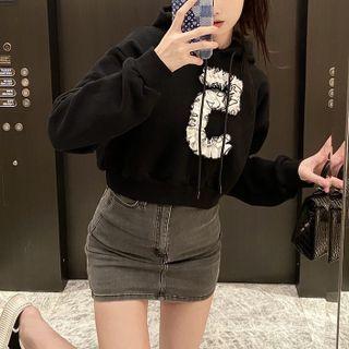 Number Applique Cropped Hoodie