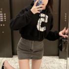 Number Applique Cropped Hoodie