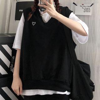 Heart Embroidery Sweater Vest / T-shirt