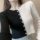 Long-sleeve Two Tone Buttoned Knit Top