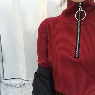 Half Zip Long Sleeve Knit Top