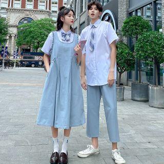 Couple Matching Short-sleeve Shirt / Neck Tie / A-line Dress