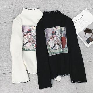 Printed Mock Neck Long-sleeve Knit Top
