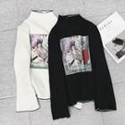 Printed Mock Neck Long-sleeve Knit Top
