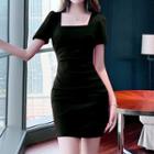 Short-sleeve Square Neck Mini Bodycon Dress