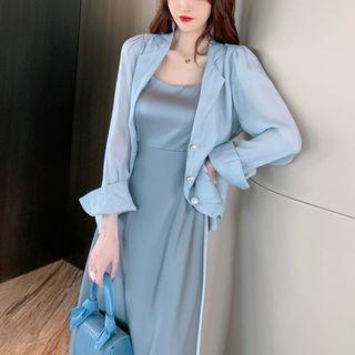 Set: Spaghetti Strap Midi A-line Dress + Shirt