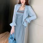 Set: Spaghetti Strap Midi A-line Dress + Shirt