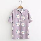 Short-sleeve Floral Print Shirt Purple - One Size
