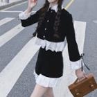 Set: Long-sleeve Paneled Shirt + Mini A-line Skirt