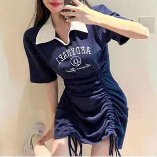 Short-sleeve Print Collared Mini Dress