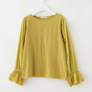 Eyelet Lace Cuff Long-sleeve Top