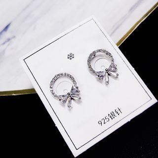 Rhinestone Bow Hoop Earring Silver - One Size