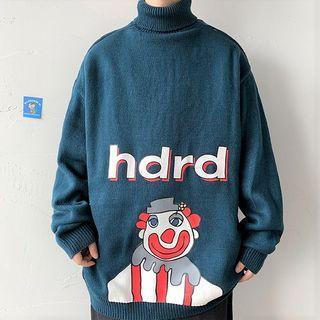 Graphic Print Turtleneck Sweater