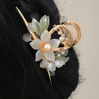 Faux Pearl Floral Hair Claw 2882a - White - One Size