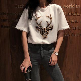 Short Sleeve Deer Print T-shirt
