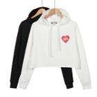 Heart Print Cropped Hoodie