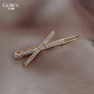Rhinestone Bow Hair Clip 1 Pair - Gold - One Size