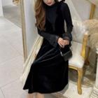 Set: Long-sleeve T-shirt + Bow Accent Midi Jumper Dress