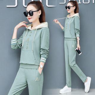 Set: Lettering Hoodie + Straight-leg Sweatpants