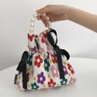 Floral Print Faux Pearl Strap Tote Bag