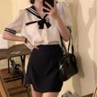 Short-sleeve Sailor Collar Blouse / Mini Pencil Skirt