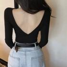 Plain Two Way Long-sleeve Slim-fit Crop Top