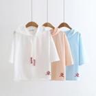 Short-sleeve Hooded Chinese Character Embroidered T-shirt