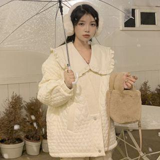 Long-sleeve Peter Pan-collar Shirt / V-neck Plain Argyle Padded Jacket