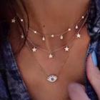 Evil Eye & Star Pendant Layered Necklace Nl111 - Gold - One Size