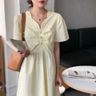 Short-sleeve Faux Pearl Pleated Loose Fit Dress