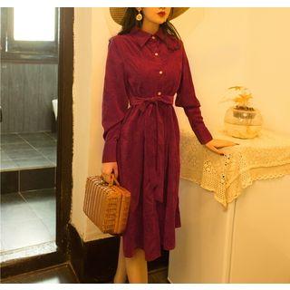 Tie-waist Velvet Shirtdress