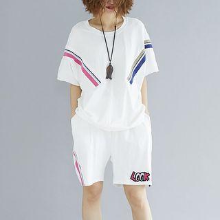 Set: Elbow-sleeve Color Block Top + Shorts
