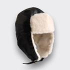 Faux Leather Fleece Hat Black - One Size
