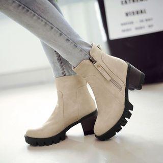 Zip Block Heel Ankle Boots