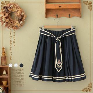 Striped Trim A-line Mini Skirt Navy Blue - M