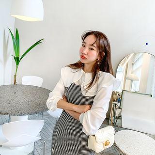 Faux-pearl Button Capelet Blouse