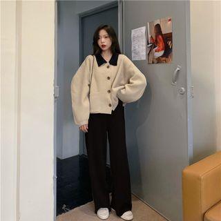 Collared Cardigan / Knit Wide Leg Pants