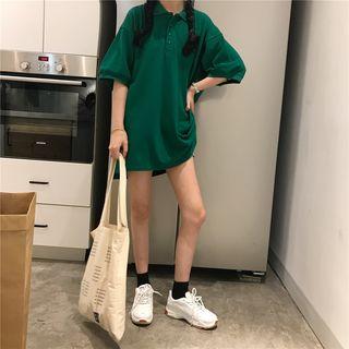 Plain Elbow Sleeve Polo Shirt Dress