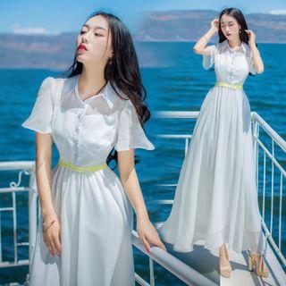 Plain Short Sleeve Maxi Shirt Dress
