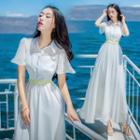 Plain Short Sleeve Maxi Shirt Dress