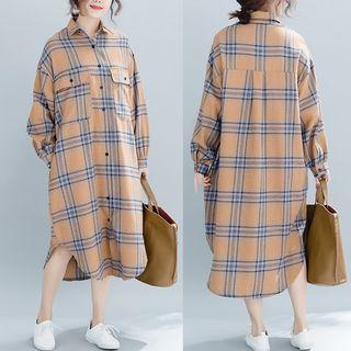 Plaid Long Shirt Plaid - Almond - One Size